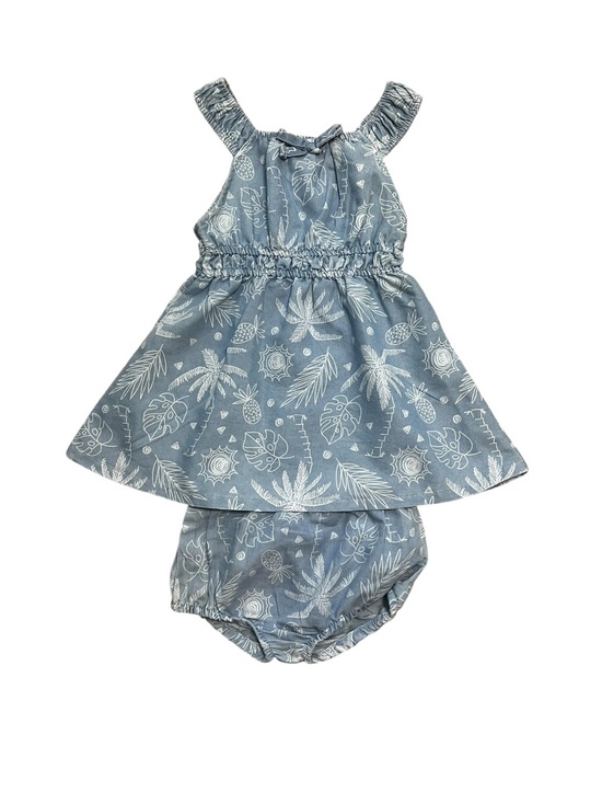 Vince Camuto Other - Vince Camuto Baby Girl Blue Tropical Palm Leaf Dress Bloomers Set 18M NWOT